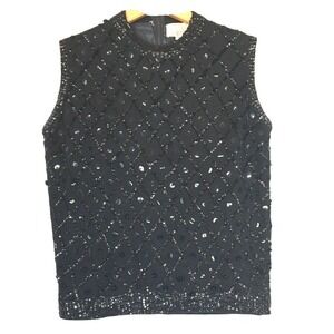 Vintage Cyn Les Beaded Sequined Sleeveless Black‎ Angora Wool Blend Tank Size 34